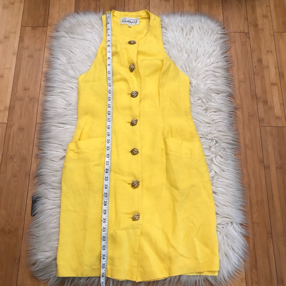 Geary Roark Kamisato Linen Blend Racerback Yellow Sleeveless Button Down Dress 8 - Picture 13 of 13
